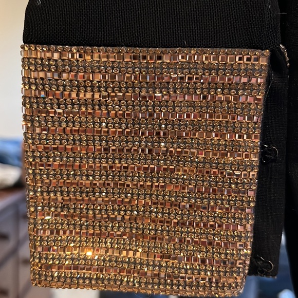 Black Mesh / Fabric Dress. With Gold Beaded Cuffs - Picture 5 of 7